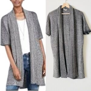 Eileen Fisher LARGE 100% organic linen heather grey open short sleeve cardigan